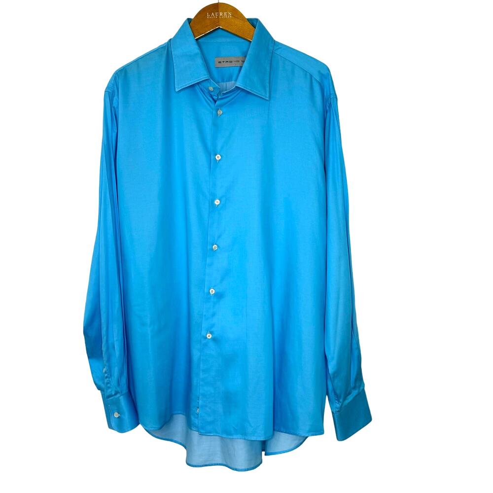 Etro Spa Blue Button Front Shirt Size 46 (XXL)